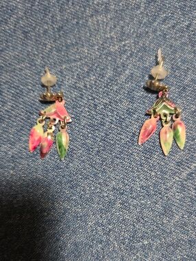Floral Pink & Green Dangle Earrings - Women Jewelry